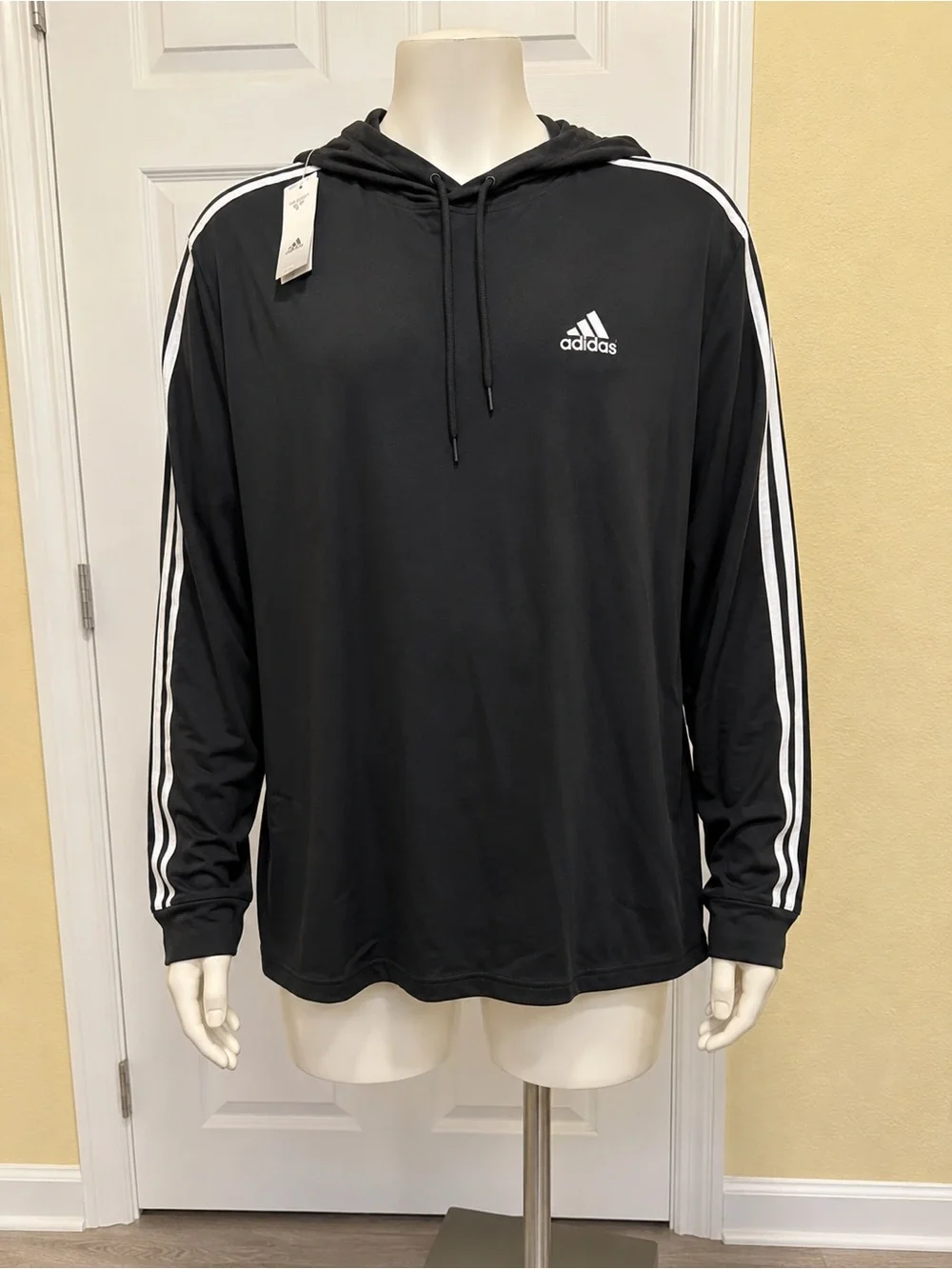 Adidas Black Hoodie with White Stripe Accents
